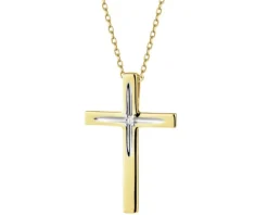 Zawieszka z żółtego złota z diamentem - krzyż - 0,004 ct - próba 585