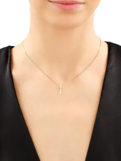 Zawieszka z żółtego złota z diamentem - krzyż - 0,004 ct - próba 585