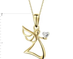 Zawieszka z żółtego złota z diamentem - aniołek, serce - 0,003 ct - próba 375