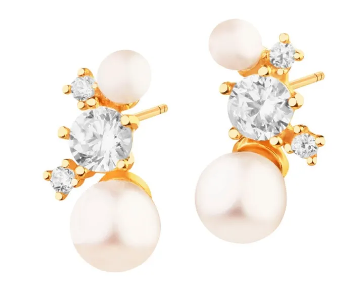 Zlote kolczyki z perłami i cyrkoniami