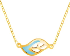 Zloty naszyjnik z emalią, ankier - liść