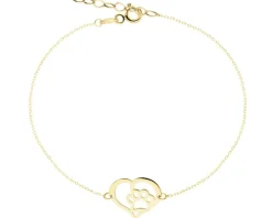 Złota bransoletka - serce, łapka