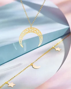 Złota bransoletka, ankier - gwiazdy, Księżyc