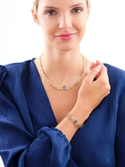 Złota bransoletka elastyczna z emalią i zapięciem