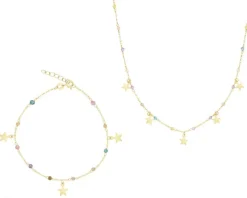 Złota bransoletka i naszyjnik, szkło szlifowane - komplet - gwiazdy