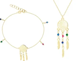 Złota bransoletka i naszyjnik, szkło szlifowane - komplet - łapacze snów