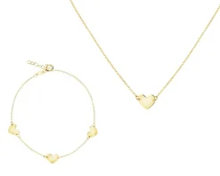 Złota bransoletka i naszyjnik - komplet - serca