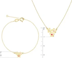 Złota bransoletka i naszyjnik z emalią - komplet - kwiaty