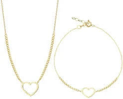 Złota bransoletka i naszyjnik - komplet - serca