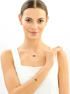 Złota bransoletka z agatem - paper clip