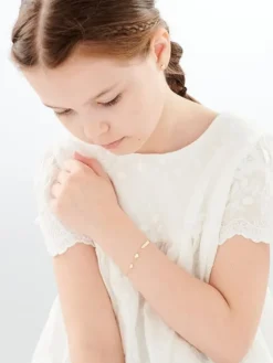 Złota bransoletka z blaszką, ankier - serca