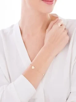 Złota bransoletka z cyrkonią i perłą , ankier - serce