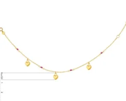 Złota bransoletka z cyrkoniami , ankier - serca