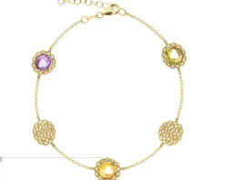 Złota bransoletka z cyrkoniami - rozety