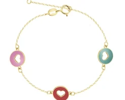 Złota bransoletka z emalią - serca