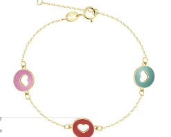 Złota bransoletka z emalią - serca