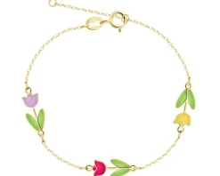 Złota bransoletka z emalią - kwiaty