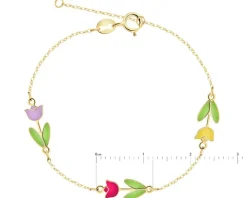 Złota bransoletka z emalią - kwiaty