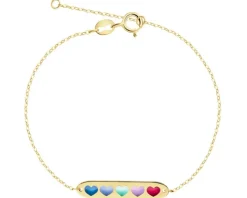 Złota bransoletka z emalią i blaszką, ankier - serca