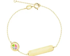 Złota bransoletka z emalią i blaszką - koniczyna