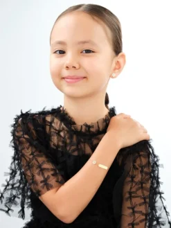 Złota bransoletka z emalią i blaszką - koniczyna