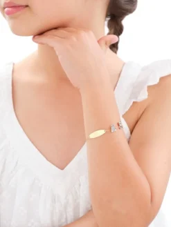 Złota bransoletka z emalią i blaszką - hipopotam,  miś panda