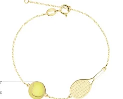 Złota bransoletka z emalią - piłka i rakieta tenisowa