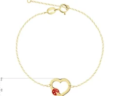 Złota bransoletka z emalią - serce, biedronka
