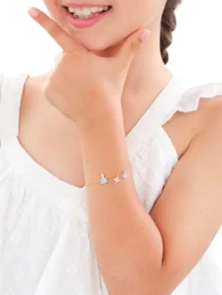 Złota bransoletka z emalią, ankier - wróżka, gwiazdy