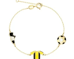 Złota bransoletka z emalią - but piłkarski, koszulka i piłka nożna