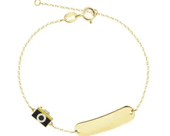 Złota bransoletka z emalią i blaszką - aparat fotograficzny