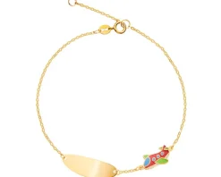 Złota bransoletka z emalią i blaszką, ankier - samolot