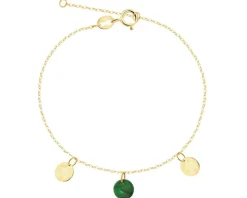 Złota bransoletka z malachitem syntetycznym - koła