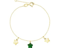 Złota bransoletka z malachitem syntetycznym - gwiazdy