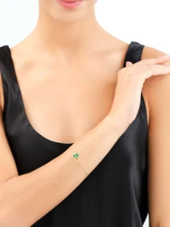 Złota bransoletka z malachitem syntetycznym - serca