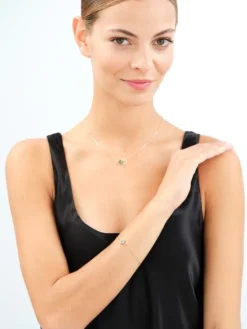 Złota bransoletka z malachitem syntetycznym - serca