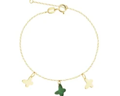 Złota bransoletka z malachitem syntetycznym - motyle