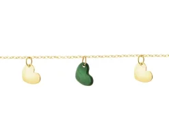 Złota bransoletka z malachitem syntetycznym  - serca