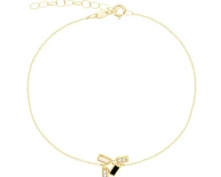 Złota bransoletka z masą perłową, onyksem syntetycznym i cyrkoniami