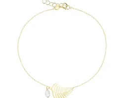 Złota bransoletka z perłą - liść