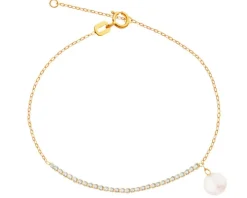 Złota bransoletka z perłą i cyrkoniami, ankier