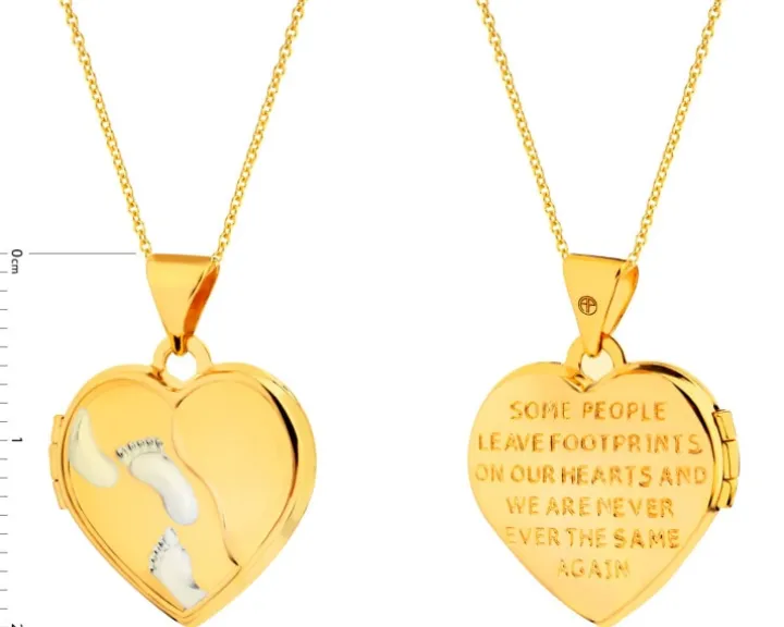 Złota zawieszka - puzderko - serce, stópki