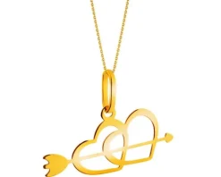 Złota zawieszka - serca, strzała Amora