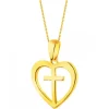 Złota zawieszka - serce, krzyż