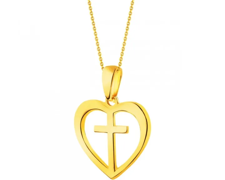Złota zawieszka - serce, krzyż