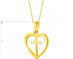 Złota zawieszka - serce, krzyż