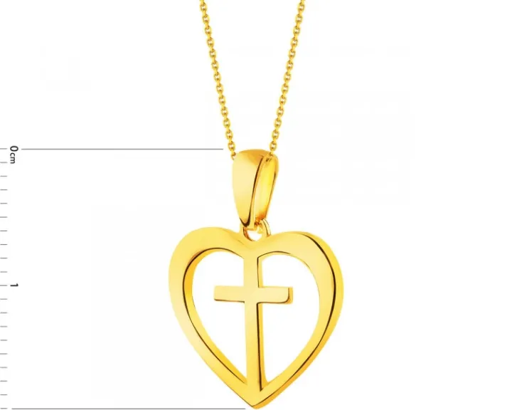 Złota zawieszka - serce, krzyż