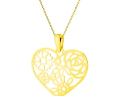 Złota zawieszka - serce, kwiaty