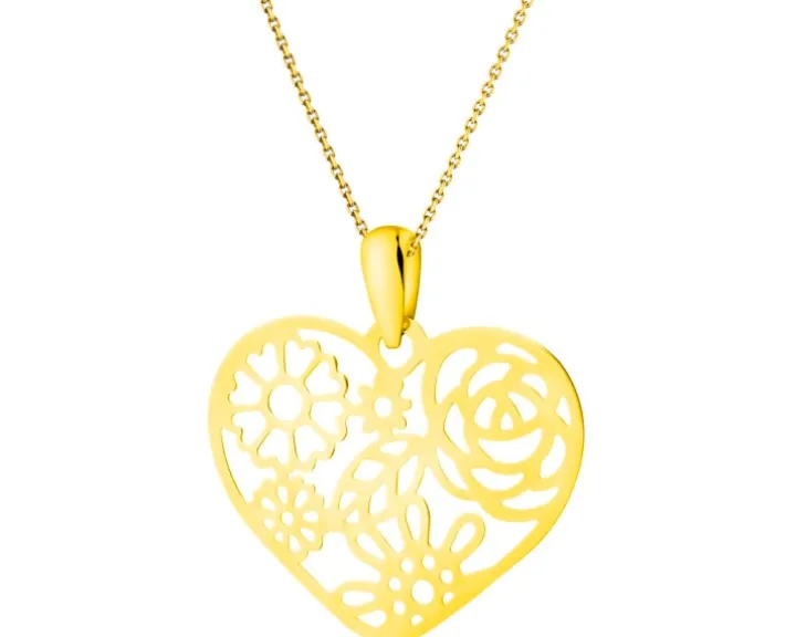 Złota zawieszka - serce, kwiaty