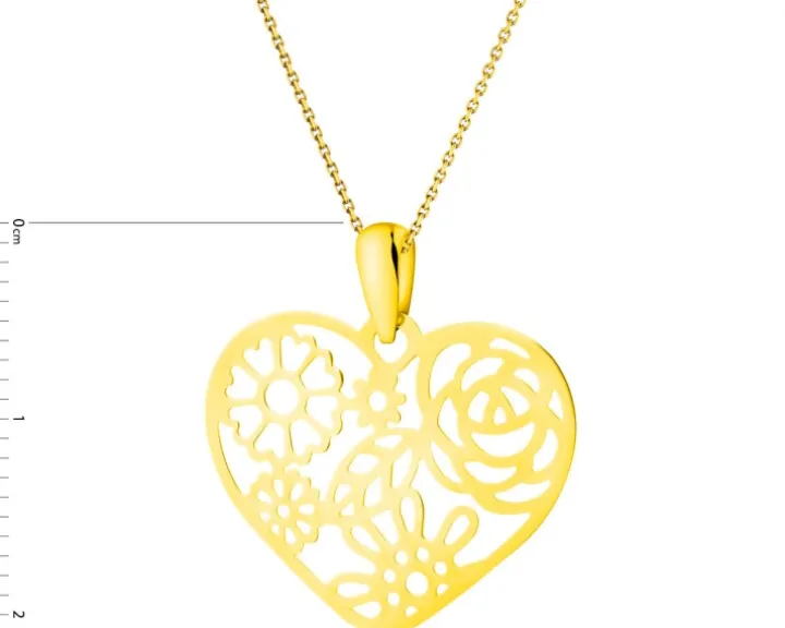 Złota zawieszka - serce, kwiaty